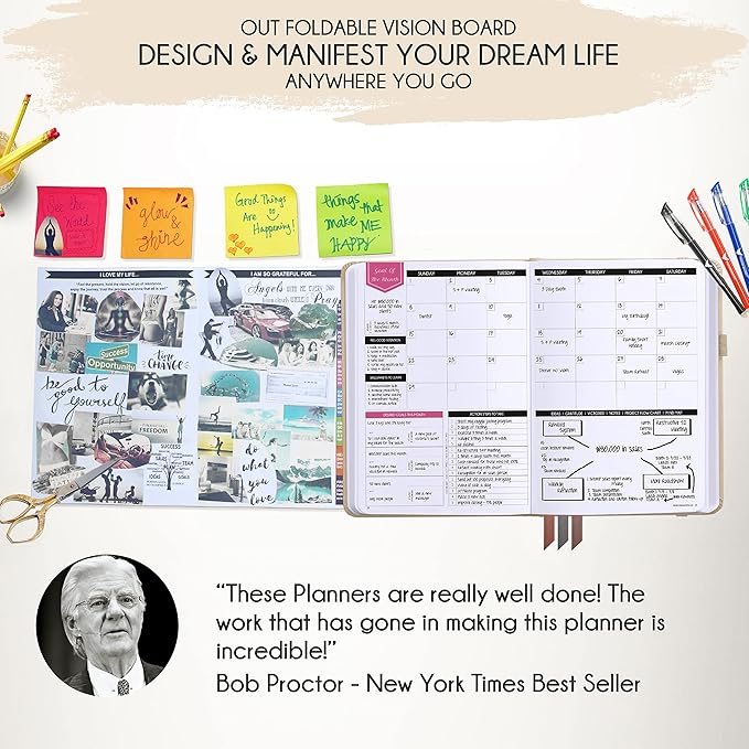 Law of Attraction Planner – Undated Hourly, Weekly & Monthly Goal Setting Planner, 12-Month to Increase Productivity | Life & Gratitude Journal, Include Foldable Vision Board, Gift Box & Stickers