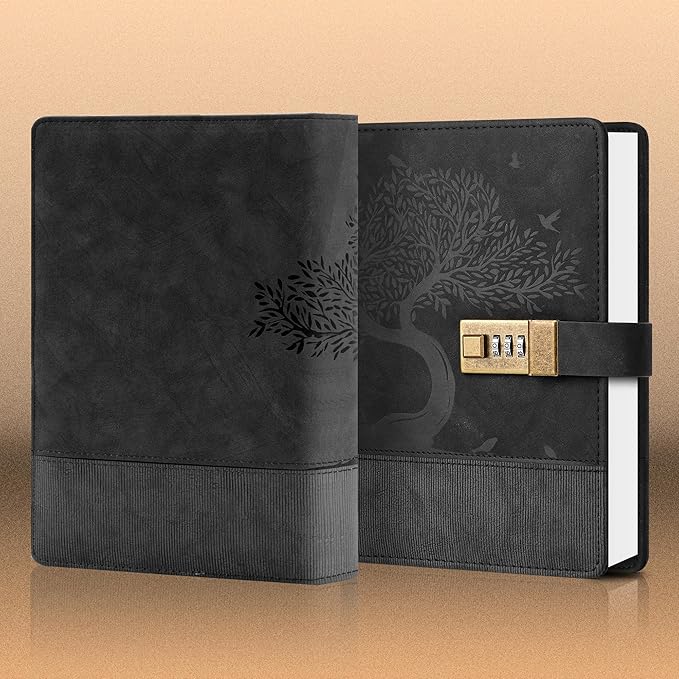 Vintage Diary with Lock for Women Men 256 Pages Leather Password Journal with Lock A5 Locked Journals for Writing Note Taking, 5.9x 8.3 in, Black