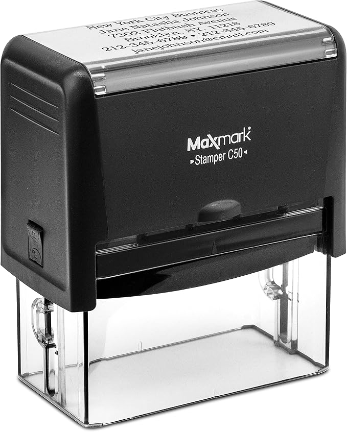MaxMark Customized Self Inking Stamp - Up to 6 Lines of Text - X-Large Size - Choose from 15 Ink Colors