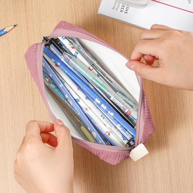 Pencil Bag Pen Case, Soft Corduroy Small Pencil Pouch Organizer with Zipper, Cute Pencil Case Pouch Stationery for Girls and Boys – Purple