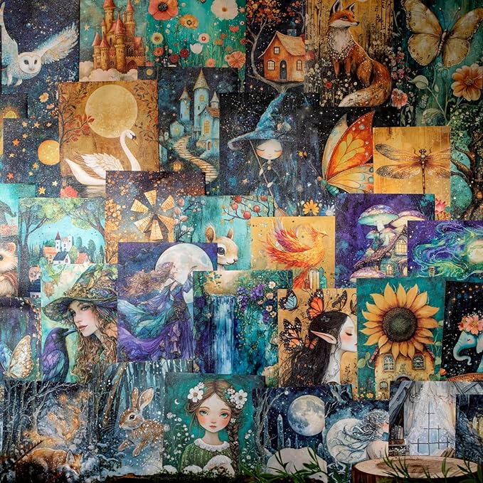 Large 6 Sets 60 Pcs Washi Stickers Book Kit for Journaling, Vintage Aesthetic Fairy Forest Magic Scrapbook Stickers for Scrapbooking Bullet Junk Journal Supplies Planner Stationery Collage Craft Gifts