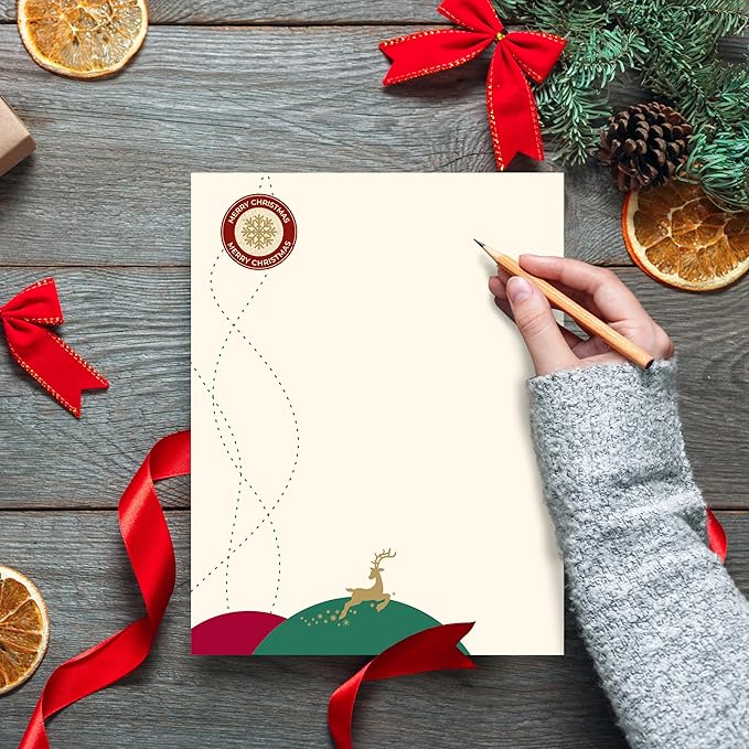 easykart labels Christmas Stationery Paper Letterhead Sheets 60 Pack Holiday Xmas Theme Design For Writing Letters Computer Office Notes & Printing Supplies Size 8.5" X 11"