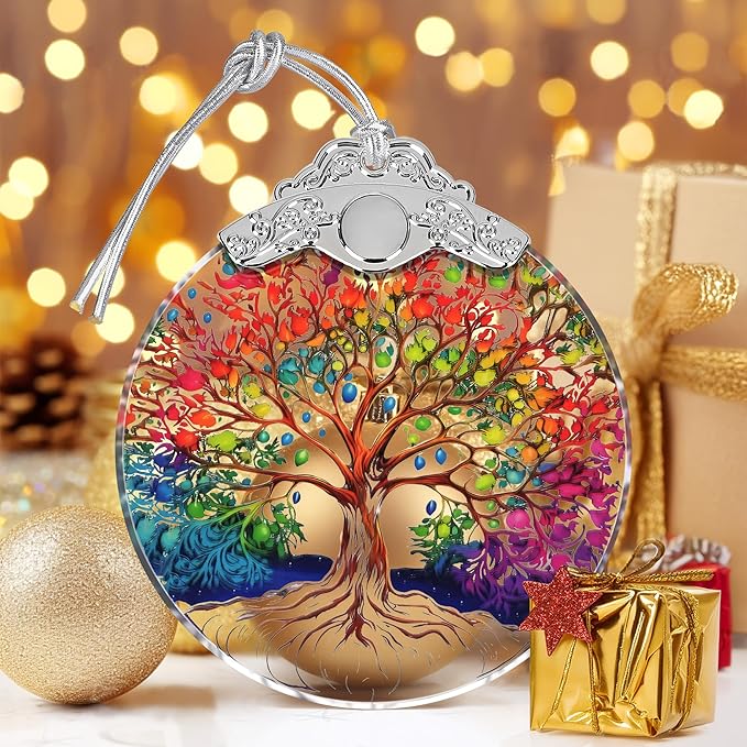 Tree of Life Stained Glass Ornament - Christmas Tree Decor, Ornaments for Christmas and Exchange