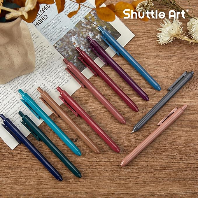 Shuttle Art Colored Retractable Gel Pens, 11 Unique Dark Vintage Ink Colors, Cute Pens 0.7mm Medium Point Quick Drying for Writing Drawing Journaling Note Taking School Office Home