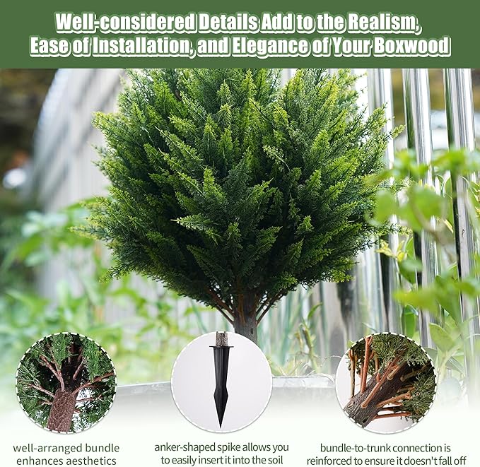 24inch Artificial Cedar Christmas Tree, Norfolk Pine Tree. 4 Sets Faux Cypress Topiary with Spikes Outdoor Christmas Tree Front Porch Decor, Fake Shrubs Planters, Christmas Pot Fillers Urn Filler