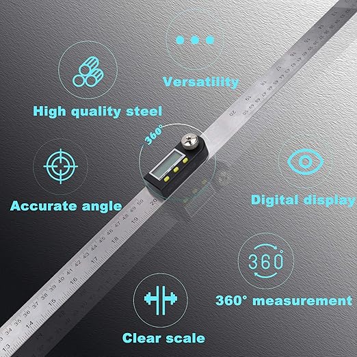 Delgada 20 inch/500mm Digital Protractor Stainless Steel Digital Display Angle Ruler Digital Angle Measuring Finder Tool for Woodworking