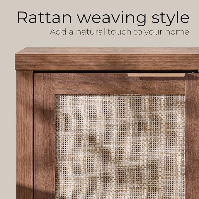 Walsham 61'' Buffet Cabinet with Storage, Adjustable Shelf Sideboard Rattan Entryway Console Cabinet with Doors Modern Credenza Coffee Bar Station for Kichen Living Room Holds 410lb Special Walnut