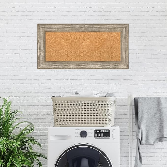 Amanti Art Natural Cork Board for Wall, 18x36 Vision Board with Silver Wood Frame, Medium Corkboard Office Decor for Home Organization, Traditional Corkboard Pinboard to Display Items for Home