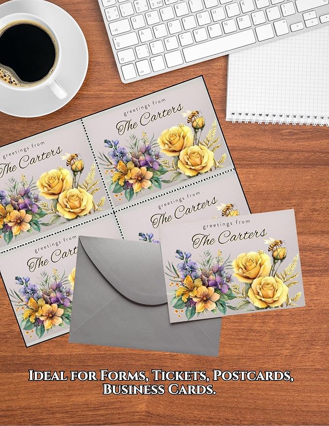 Limited Papers (TM) 8.5x11 Perforated Paper, 20/50 Pound, 75 GSM, Variety of Perforation Sizes and Colors, for Forms, Tickets, Postcards, Business Cards. (Pink, 4 up – 1 Hor. & 1 Ver.)