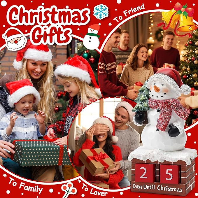 Snowman Statue for Christmas Decorations-Days Until Christmas Countdown Calendar,Xmas Snowman Figurines Decor for Shelf Table Mantel,Winter Holiday Home Decorations Indoor,Xmas Gifts