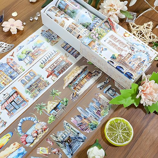 Snycler Pre-Cut The World Themed PET Washi Tapes - Vintage Aesthetic Tape Stickers for Journaling, Scrapbooking, Junk Journals, Crafts, Planners - 4 Rolls