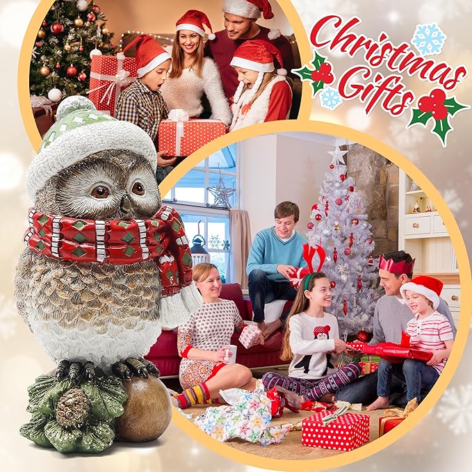 Christmas Owl Figurines for Holiday Decorations, Xmas Owl Statues Decor for Shelf Table Bookshelf Office Home Decor,Winter New Year Decoration -Indoor Christmas Statue Owl Gifts for Bird Lovers Women