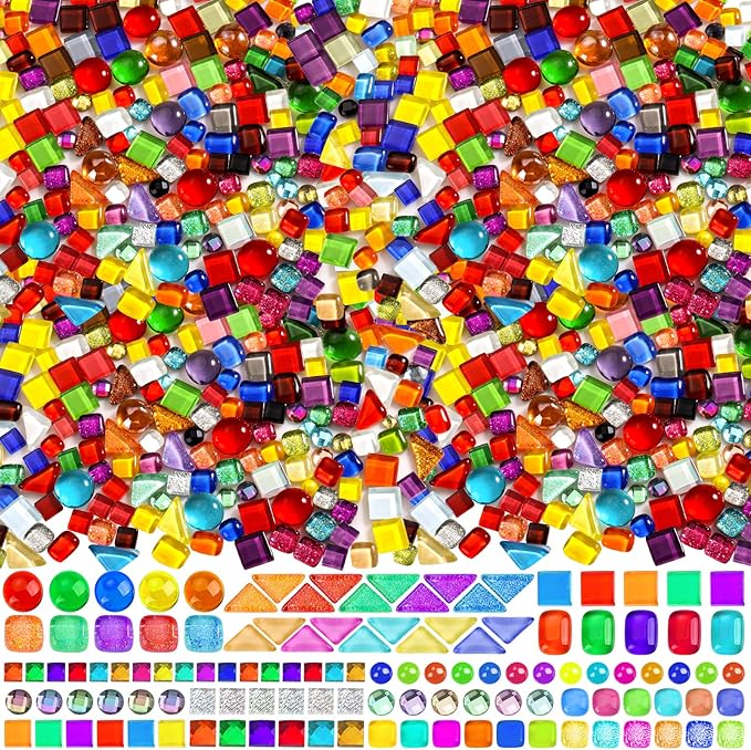 1000 Pcs Colorful Irregular Crystal Mosaic Tiles, 2.2lb Tiny Mosaic Tile DIY Hobbies Children Handmade Crystal Craft for Craft Bathroom Kitchen Home Decoration DIY Art Projects