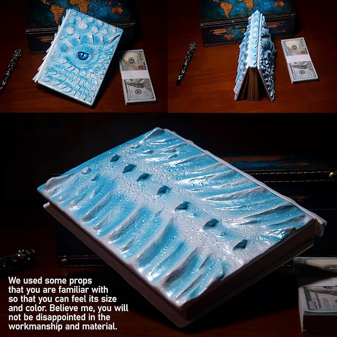 3D Dragon Eye Embossed Journal,Resin Engraving Notebook,Dnd notebook for Dragon Lovers ,Blank Paper,Hardcover Travel Notepad for Writing,Sketchbook,Collection,Gift,Decoration A4 and A5 Size (A5-Ice dragon)