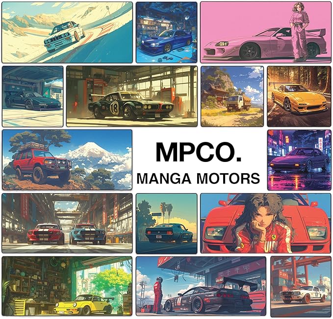 MPCO. Manga Motors Large Gaming Desk Pad - 36" x 17" Aeroglyde Fabric Porsche-Blue Desk Mats - Non-Slip, Washable, Smooth Glide for Precision Gaming & Work