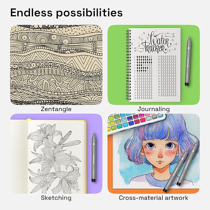 ARTISTRO Set of 2 Fineliner Pens, Black Micro Pens for Drawing, Waterproof Archival Ink, Ultra Fine Tip Pen for Illustration, Technical Pen, Sketching, Writing, Drawing, Journaling, Pair of Fine Tip