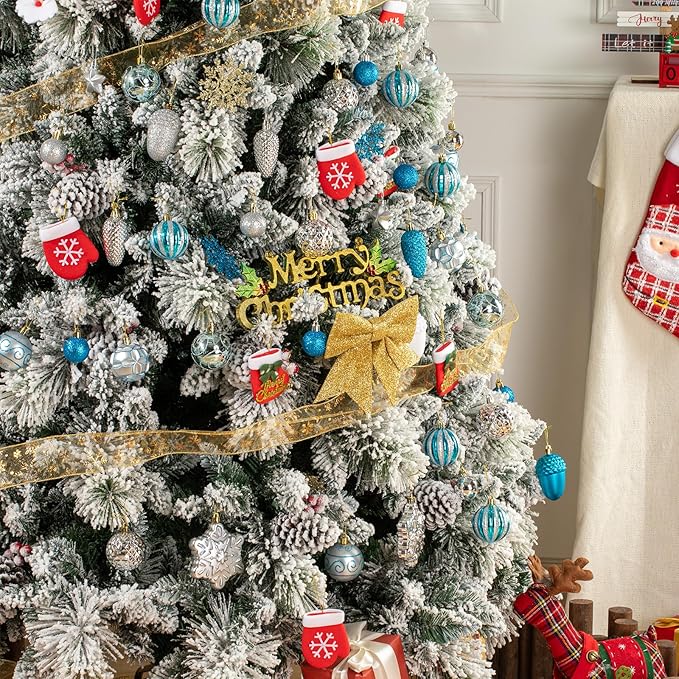 Light Blue and Silver Christmas Ornaments Set, Assorted 110Pcs Balls Ornaments for Xmas Tree, Shatterproof Plastic Baubles Hanging Decorations for Holiday/Party/Wedding