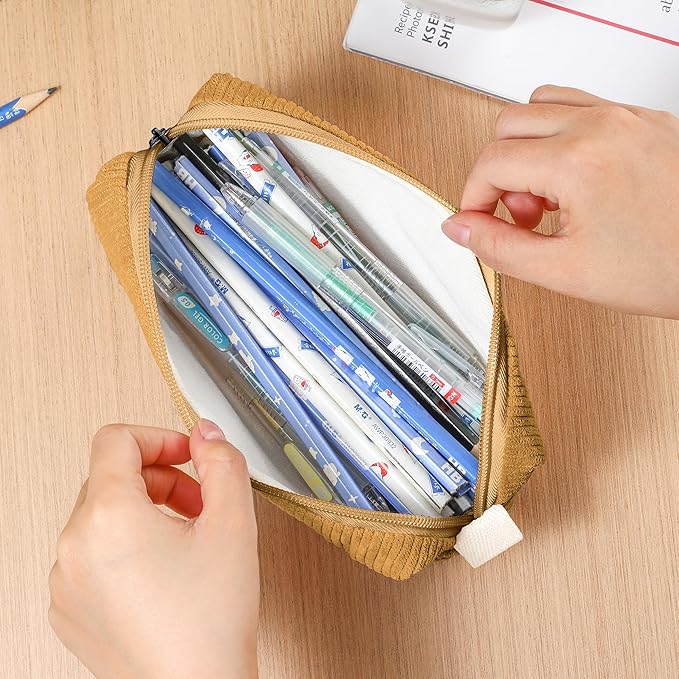 Pencil Bag Pen Case, Soft Corduroy Small Pencil Pouch Organizer with Zipper, Cute Pencil Case Pouch Stationery for Girls and Boys – Yellow