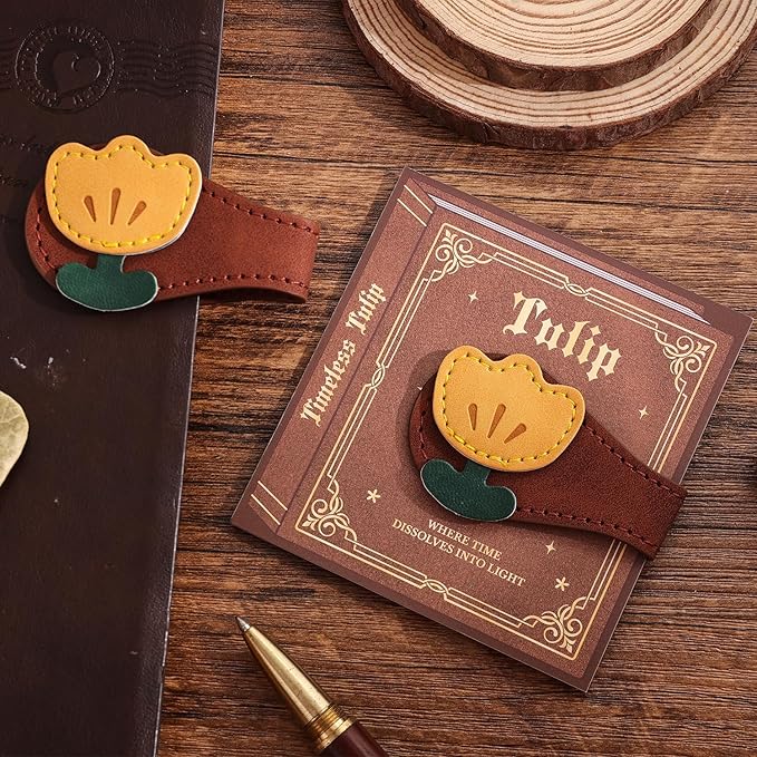 2PCS Vintage Magnetic Leather Bookmark, Leather Magnetic Bookmarks for Women, Magnetic PU Bookmarks Clip Book Accessories, Daisy & Tulip