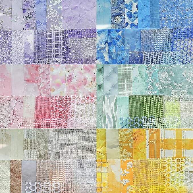 90 Sheets Scrapbook Paper with Mesh Fabric,6 Pack Aesthetic Assorted Paper for Scrapbooking, Scrapbook Supplies DIY Crafts and Card Making,7.1x5.1 Inch