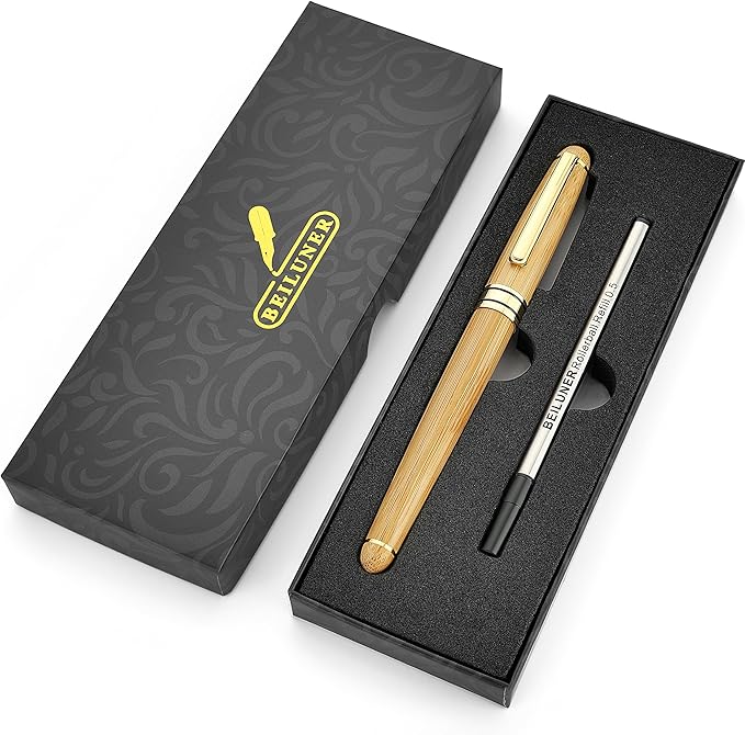 BEILUNER Luxury Bamboo Wooden Ballpoint Pen Writing Set - Elegant Fancy Nice Gift Pen Set for Signature Executive Business Office Supplies - Gift Boxed with Extra Refills (Black)