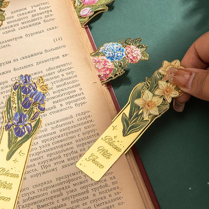 8 Pieces Metal Clip Bookmarks, Golden Hollow Floral Bookmark Monet Oil Painting Theme Book Mark Birthday Funny Art Gifts for Women Book Lovers Writers Readers Children Teens Men