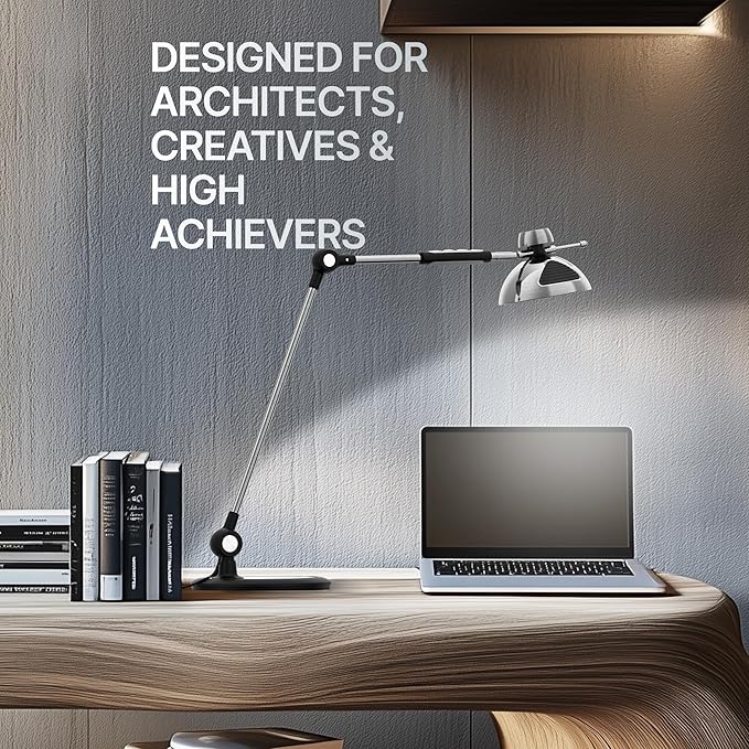 OTUS Desk Lamp for Home Office | Tall LED Architect Desk Light with Gesture Control & Touch | 1500 Lux Eye-Caring Dimmable for Study, Reading, Video Calls | 12 Levels & 3 Colors | Metal Swing Arm Lamp