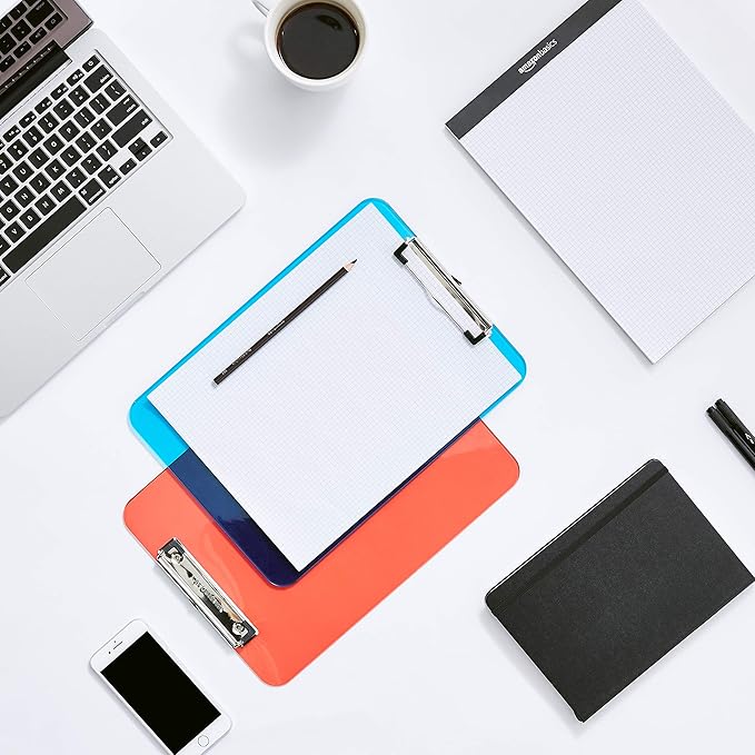 Amazon Basics Colorful, Sturdy, Lightweight Plastic Clipboards, Pack of 6, Letter Size, Assorted Colors