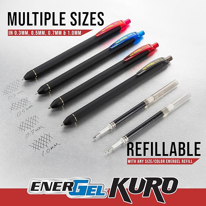 Pentel EnerGel Kuro Shades of the Ocean, Retractable Liquid Gel Pen, Assorted Ink Colors, Pack of 5 (BL437OCNPF5)