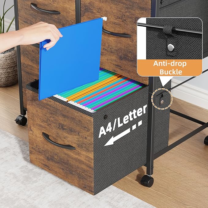 4 Drawer Lateral File Cabinet, Mobile Filing Cabinet for Large Printer, Home Office Functional Small Office Storage Cabinet & Printer Stand, Fits Letter/A4, 30.4''W, Rustic Brown