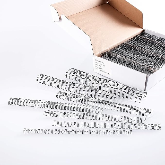 BNC Double Loop Wire Binding Rings Letter Size 3:1 Loops 32 Holes Black Color Pack of 100 (1/4 Inches)