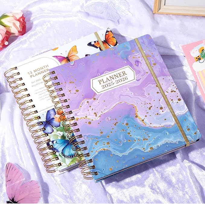 CAGIE 2026 Planner Weekly and Monthly from Dec 2025 to Dec 2026 Hardcover Spiral Bound Calendar Yearly Agenda Planners for Women with Stickers, 8.3 x 9.1, Purple Marble