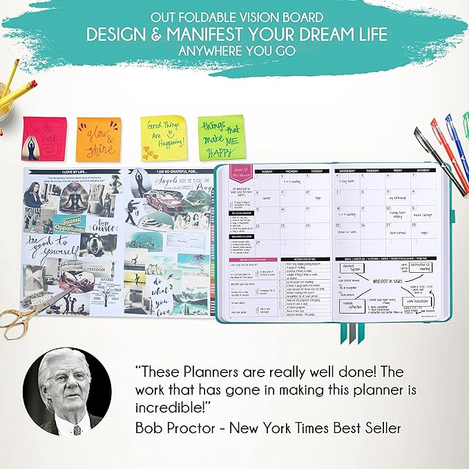 Hourly Planner – Undated Weekly & Monthly Goal Setting Planner, 12-Month to Increase Productivity | Life & Gratitude Journal, Include Foldable Vision Board, Gift Box & Stickers