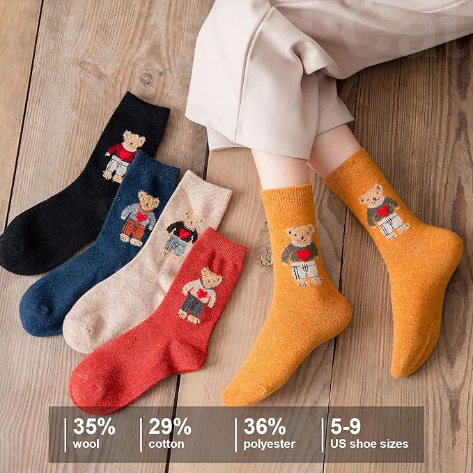 IIG Cute Warm Wool Socks for Women Super Cozy Thick Crew Winter Socks Gifts, 5 Pairs