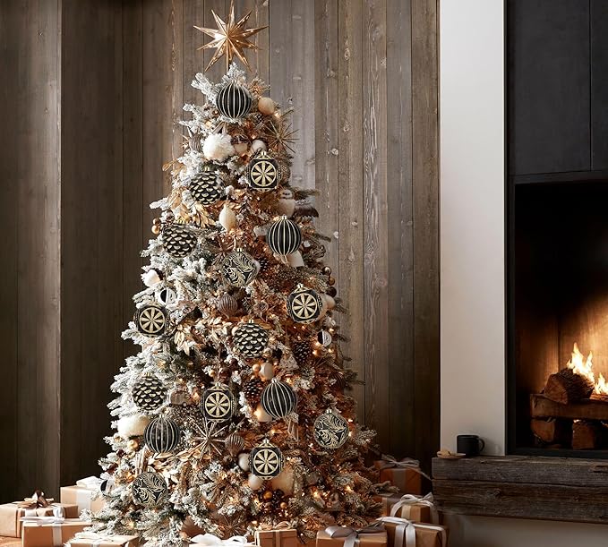 Hollyone 4.7 Inch Large Black and Gold Christmas Ornaments 4Pcs Christmas Tree Balls Shatterproof Christmas Ornaments for Xmas Tree Decor for Holiday Party Wreath Home Decor (Black & Gold, 120mm)