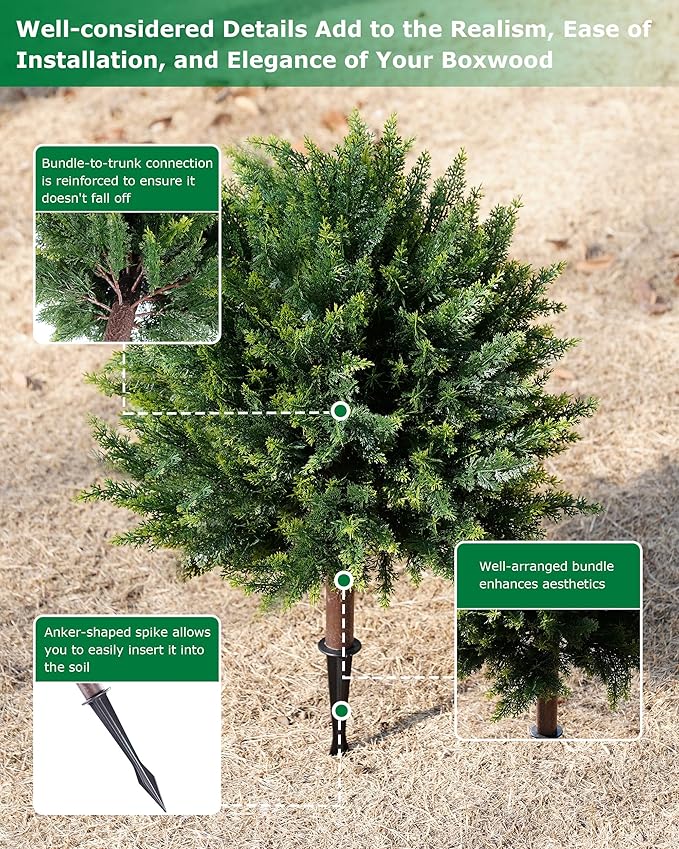 28inch Artificial Cedar Christmas Tree, Norfolk Pine Tree. 2 Sets Faux Cypress Topiary with Spikes Outdoor Christmas Tree Front Porch Decor, Fake Shrubs Planters, Christmas Pot fillers urn Filler