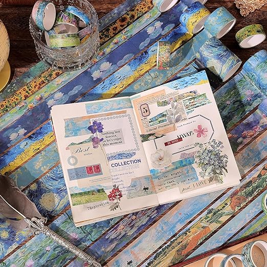 emmoolife 32 Rolls Washi Tape Set, Oil Painting Decorative Masking Tape, Van Gogh Adhesive Tape for Bullet Journal, DIY Crafts Gift, Party Decorations, Junk Journal, School Supplies