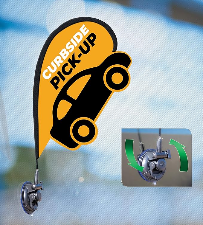 Indoor Outdoor Double Sided Window Flag for Business Sign Drive Thru, Delivery, Pick Up, Essential Business and We are Open Small 3D Flag Kit for Small Business (curbside)