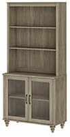 WAMPAT 5 Tier Farmhouse Bookshelf 72" Tall Bookcase with Glass Doors, Large Display Book Shelf with Adjustable Shelves and Storage Cabinet, Wood Bookshelves for Living Room & Study Room, Wash Grey