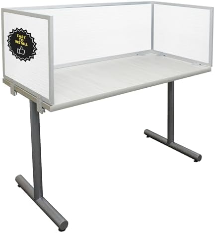 OBEX Polycarbonate Office Desk Mounted Privacy Screen Adjustable Table Top Panel Divider, Universal Aluminum Bracket-USA Made, 24" x 42", White