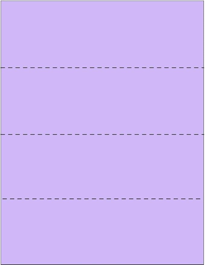 Limited Papers (TM) 8.5x11 Perforated Paper, Variety of Perforation Sizes and Colors, for Forms, Tickets, Postcards, Business Cards. (Lavender/orchid, 4 up - horizontal every 2.75")