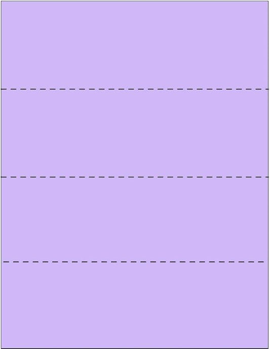 Limited Papers (TM) 8.5x11 Perforated Paper, Variety of Perforation Sizes and Colors, for Forms, Tickets, Postcards, Business Cards. (Lavender/orchid, 4 up - horizontal every 2.75")