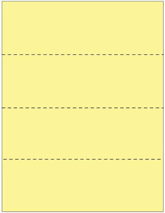 Limited Papers (TM) 8.5x11 Perforated Paper, 20/50 Pound, 75 GSM, Variety of Perforation Sizes and Colors, for Forms, Tickets, Postcards. (Canary, 4 up - horizontal every 2.75")