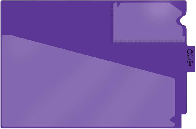 Doctor Stuff - Center Tab Vinyl Outguides, Diagonal Cut Front Pocket, Top Charge Out Slip Pocket, Plastic File Folder, Letter Size 9" x 13-1/4", Purple, 25/Box