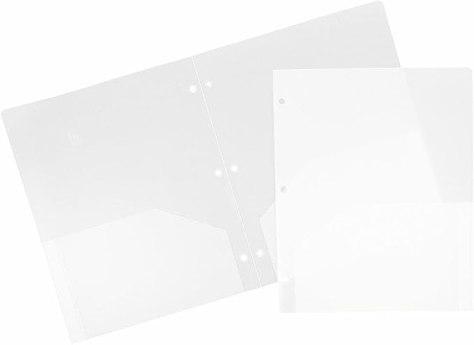 JAM PAPER Heavy Duty Plastic 3 Hole Punch Pocket Folders - Extra Tough School Folders - Clear - Bulk 48/Pack
