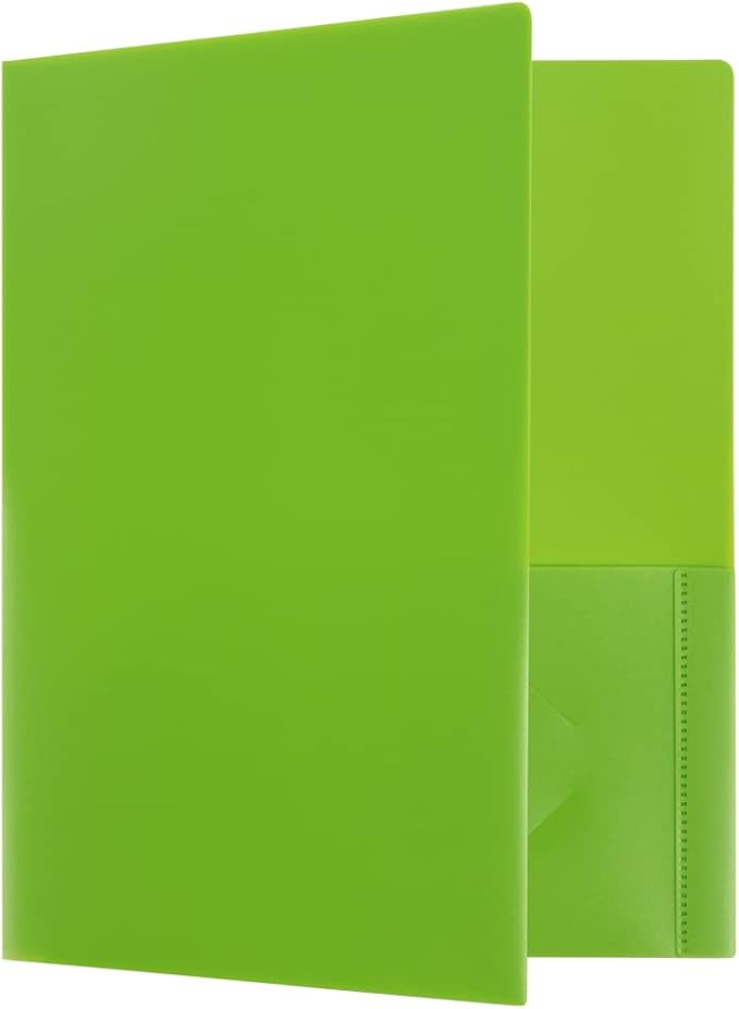 JAM PAPER Heavy Duty Plastic 2 Pocket Extra Tough School Folders - Lime Green - 6/Pack