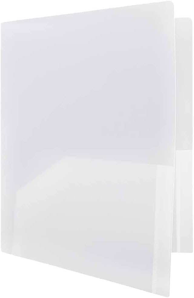 JAM PAPER Heavy Duty Plastic 2 Pocket Extra Tough School Folders - Clear - Bulk 48/Pack