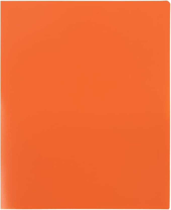JAM PAPER Heavy Duty Plastic 2 Pocket Extra Tough School Folders - Orange - 6/Pack