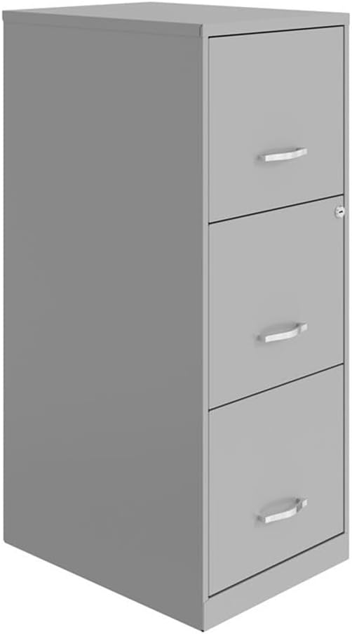 Pemberly Row 3 Drawer Modern Metal Vertical File Cabinet with Lock in Silver