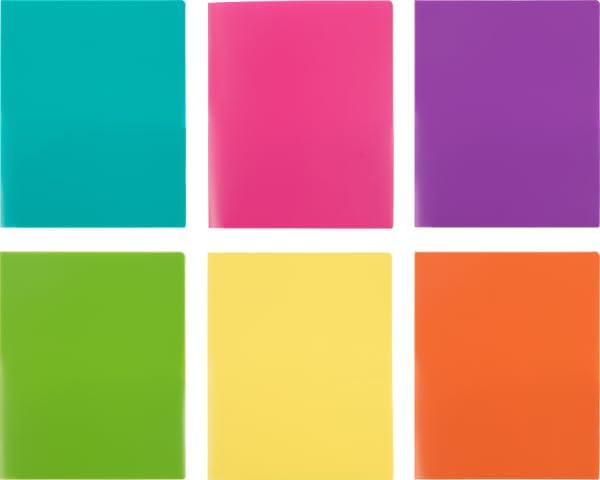 JAM PAPER Heavy Duty Plastic 2 Pocket Extra Tough School Folders - Assorted Fashion Colors - Bulk 144 Folders/Box (24 Assorted Packs of 6)
